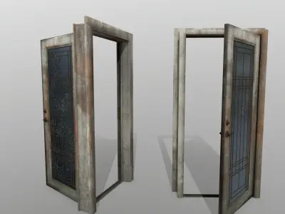 door 2 old wooden with glass window Low-poly 3D model