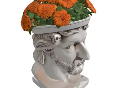 Classical Bust Planter with Flowers Low-poly 3D model