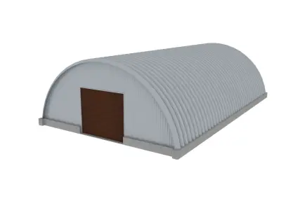 Hangar arched metal building with wooden door 3D model