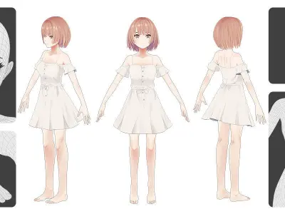 Anime Female Base Mesh Age Kit Low-poly 3D model