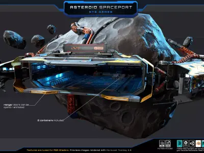 Asteroid Spaceport Low-poly 3D model