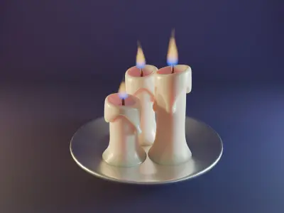 White wax candle Low-poly 3D model