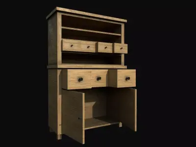 Wood Cabinet Low-poly 3D model