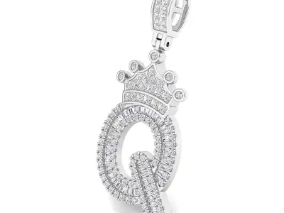 Crown Initial  Q  Letter Pendant 3D print model