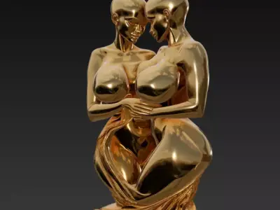 Golden Sculpture of Intimate Embrace Two Stylized Human Figures Free 3D print model