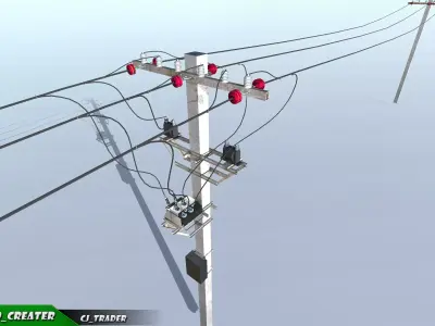 Lowpoly Modular Power line Set 3D model Low-poly 3D model