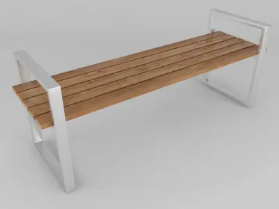 Bench wooden with metal legs 3D model