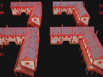 Medieval Town House with Staircase Low-poly 3D model