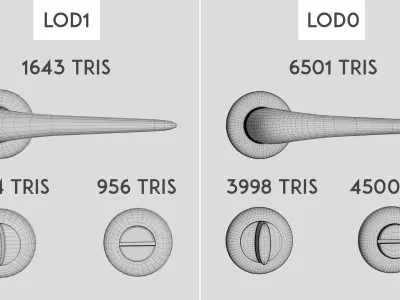 Door handle on round rose with turn and release Low-poly 3D model