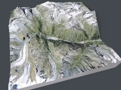 Mountain landscape and city  Zermatt Switzerland 3D model