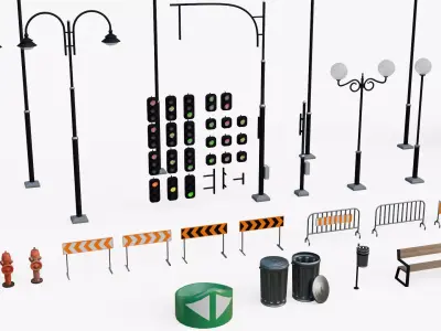 Urban Street Assets Pack Low-poly 3D model