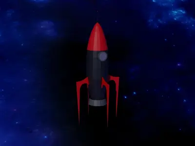 Low-Poly Spaceship rocket flying in sky Low-poly 3D model