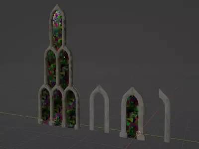 medieval arched stain glass windows Low-poly 3D model