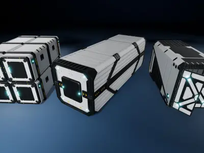 SciFi Hangar Containers and Props Low-poly 3D model