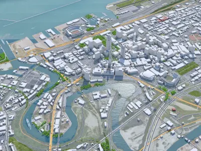 Cleveland Downtown Ohio USA Low-poly 3D model