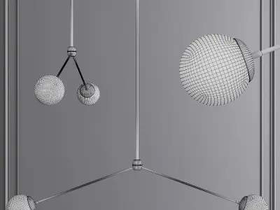 Modo Pendant 2 Globes Brushed Brass and Cream Glass 3D model