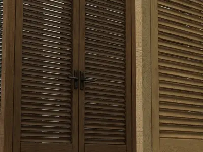 Louvered Wooden Door - 3 type of textures Low-poly 3D model