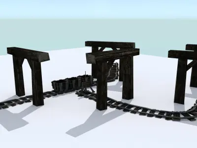 Medieval Mine Cart Tracks - Modular Low-poly 3D model