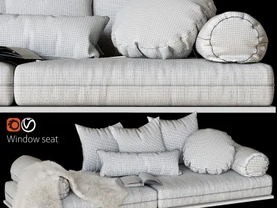 Window seat and pillows 3D model