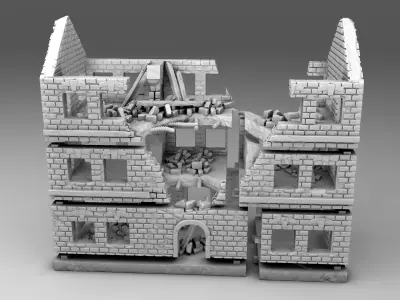 Destroyed building after fighting 3D print model