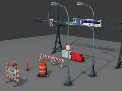 Road Objects pack - low poly Low-poly 3D model