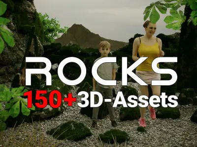 Pebbles and Moss Sharp Rocks 3D Model Pack