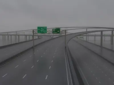 Freeway03 overpass on highway in rain 3D model