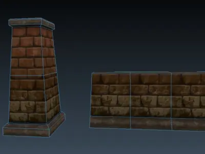 Lowpoly Column and Wall Low-poly 3D model