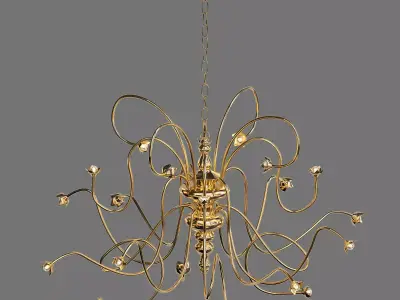 RIALTO gold chandelier with crystals hanging from it 3D model