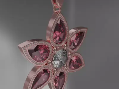 pendant Rose gold Verdeluna Etoile with spinel 3D model 3D model