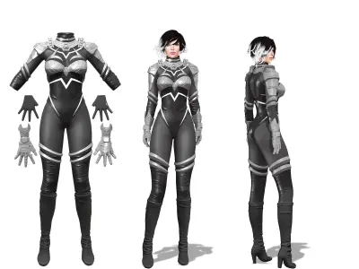 Female Black Sci-Fi Futuristic Full Body Armour Suit Low-poly 3D model