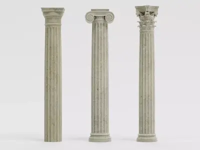 3 Old Classical Columns Set - Doric Ionic and Corinthian Pillars 3D model