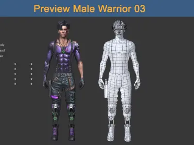 Character Male Warriors 03 - Ready for game Low-poly 3D model
