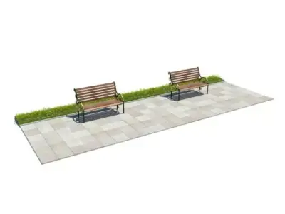 Outdoor Walkway With Benches 3D model