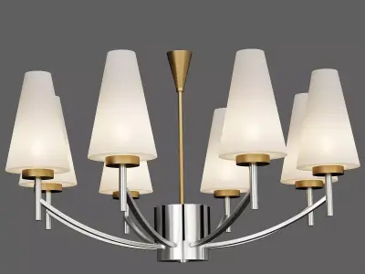 VINTAGE WHITE ITALIAN CHANDELIER IN BRASS AND GLASS 3D model