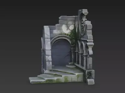 Gothic Ruined Cathedral Wall  Stylized Photogrammetry 3D Model 3D model