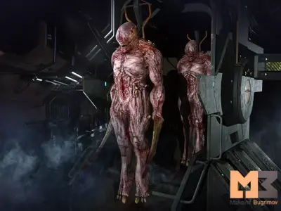 Sci Fi Line With Creatures Low-poly 3D model