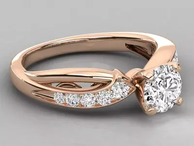 Twist Style Diamond Engagement Ring CAD Design with Side Stones 3D print model