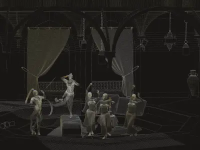 Harem ornate room with dancers in it 3D model