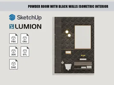 Powder Room with Black Walls isometric interior 3D model