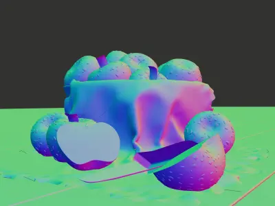 Apple in a Bowl with Fabric over wooden plank floor-Blender 3D model