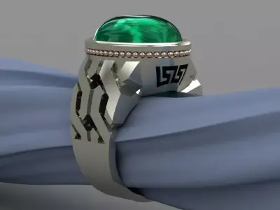 Cubin Emerald Mans White Gold Ring 3D Print Model 3D print model