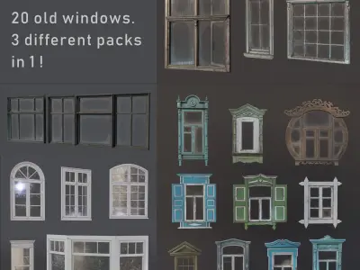 20 old windows pack Low-poly 3D model