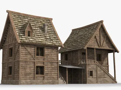 Medieval house x1 Low-poly 3D model