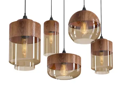 Wood and glass pendant 3D model