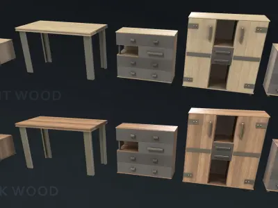 Teen Bedroom Furnitures Low-poly 3D model