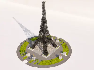 Eiffel Tower With Circular Landscape Model Low-poly 3D model