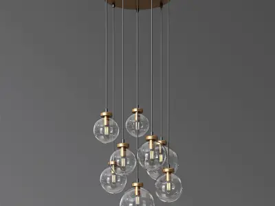 Quentin Glass Globe Brass Chandelier 3D model