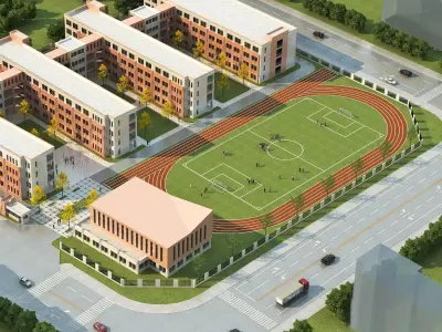 Modern School Campus Exterior 3D model