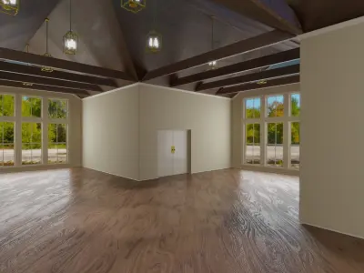 Gallery empty room with wooden floors Low-poly 3D model